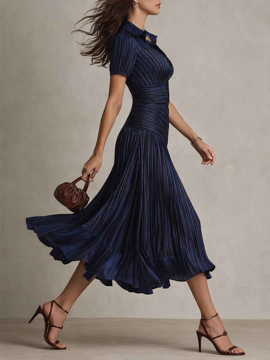 Agatha | Retro Striped Satin Midi Dress
