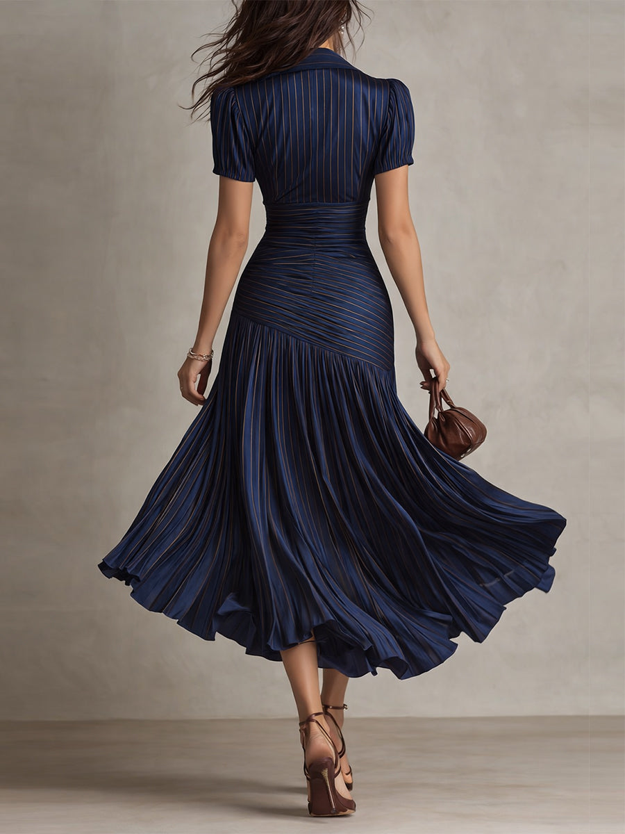 Agatha | Retro Striped Satin Midi Dress