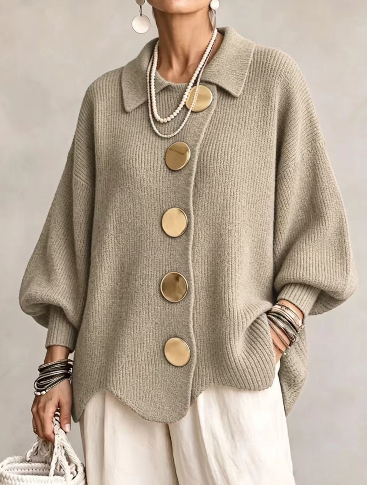 Isa | Oversized Collared Cardigan With Large Buttons