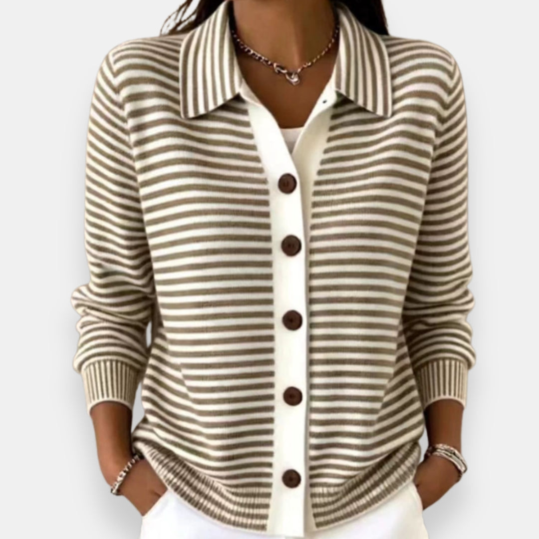 Delphine | Striped Button-Front Cardigan