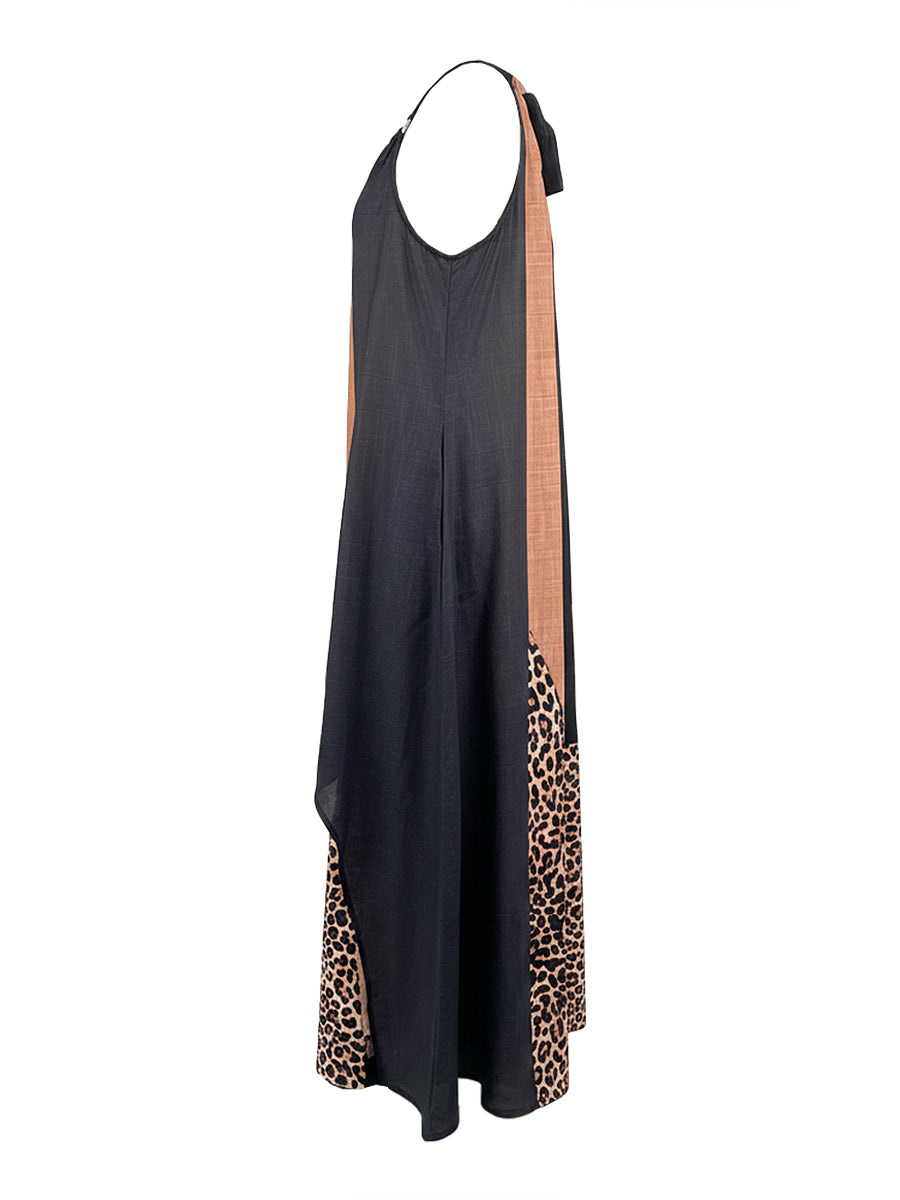 Elaine | Leopard Print Halter Maxi Dress with Side Slit