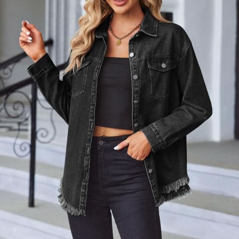 Rhett | Frayed-Hem Oversized Denim Jacket