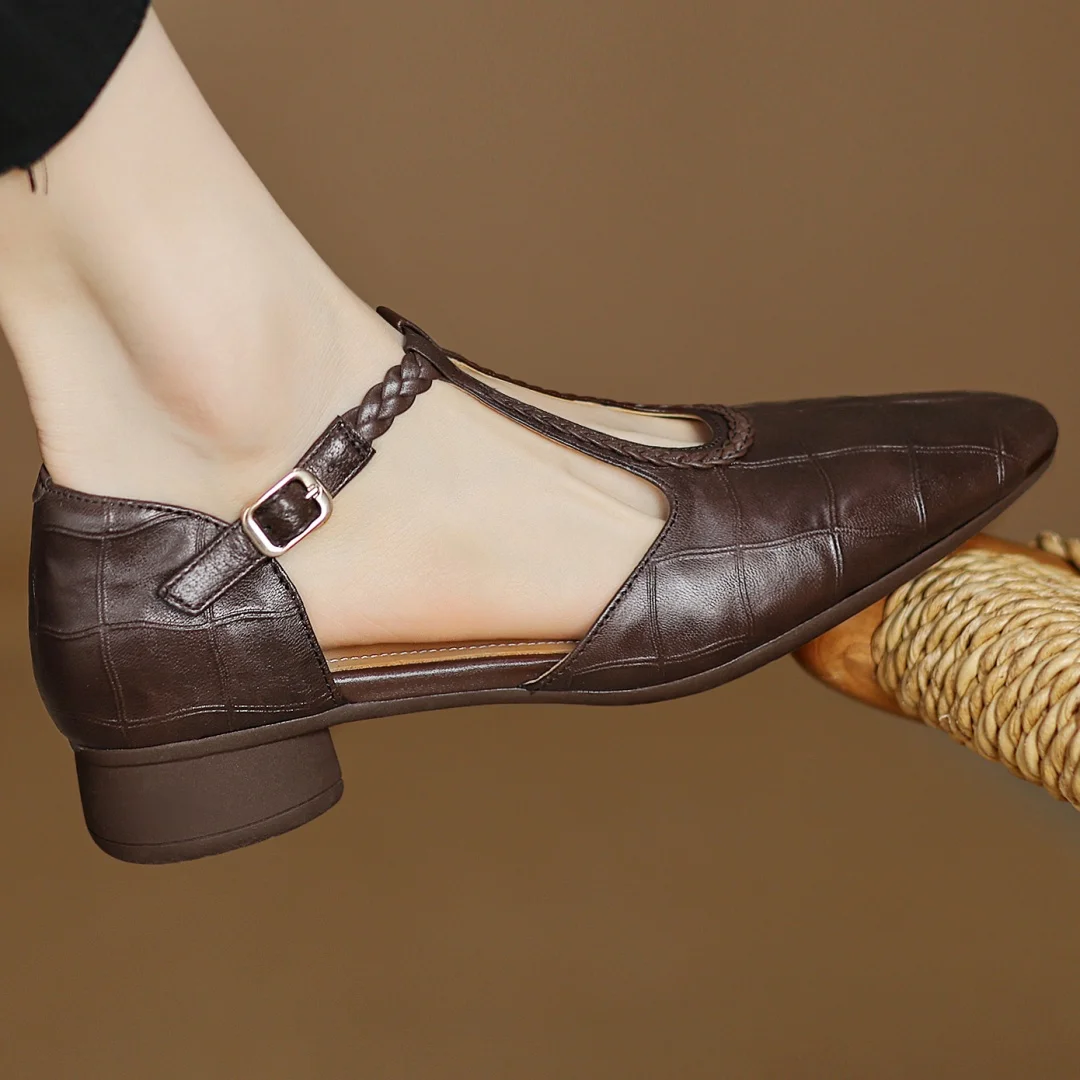 Margot | Women's Leather T-Strap Mary Jane Flats