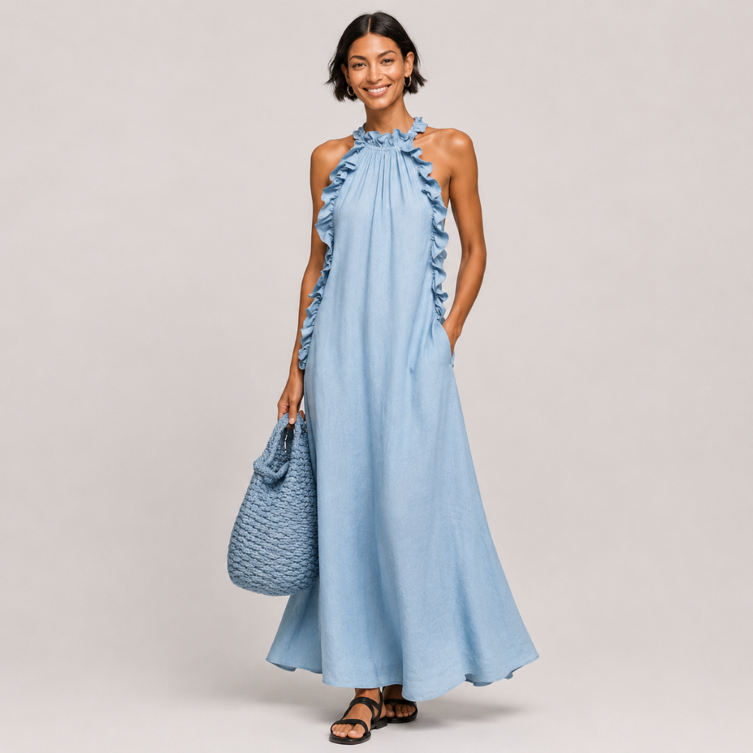 Arabella | Soft Ruffle Halter Statement Maxi Dress