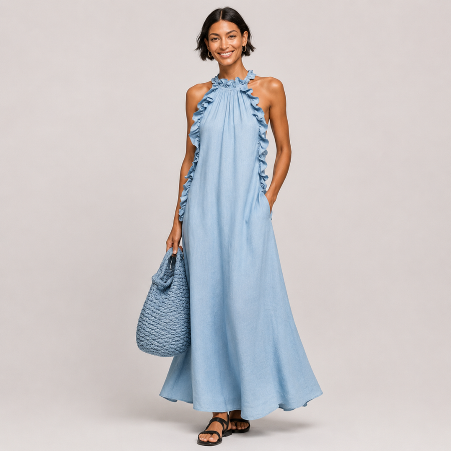 Arabella | Soft Ruffle Halter Statement Maxi Dress