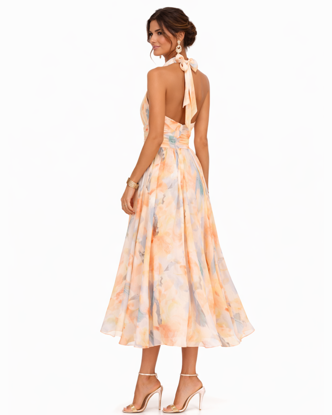 Aurora | Halter Neck Maxi Dress with Watercolour Print