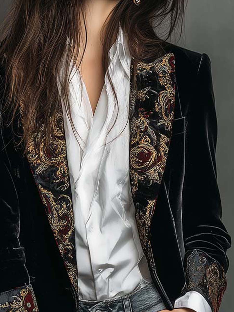 Verity | Black Baroque Lapel Single-Breasted Blazer