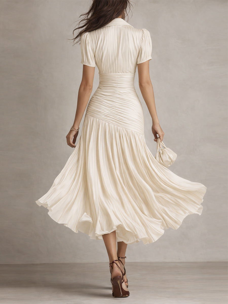 Agatha | Retro Striped Satin Midi Dress