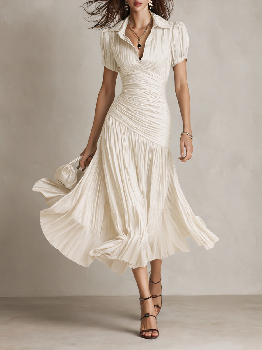 Agatha | Retro Striped Satin Midi Dress