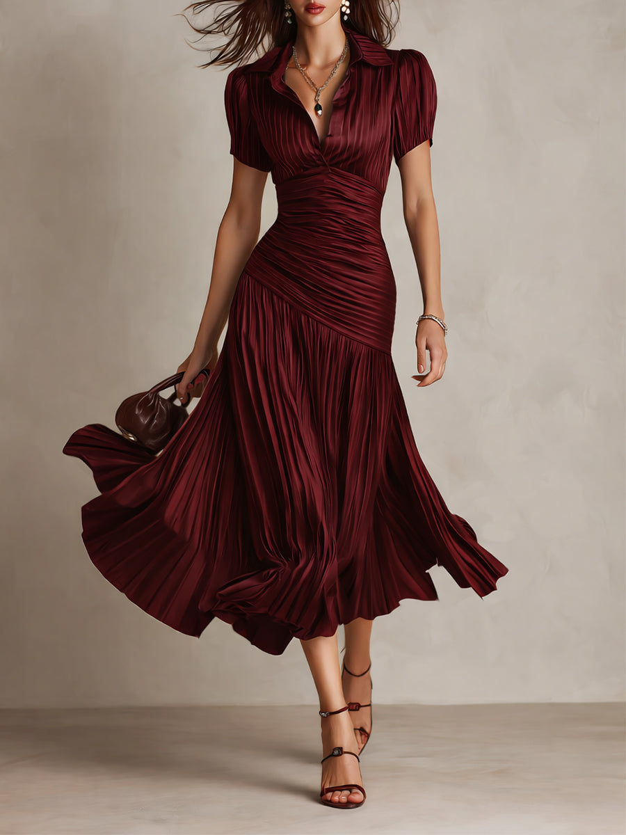 Agatha | Retro Striped Satin Midi Dress