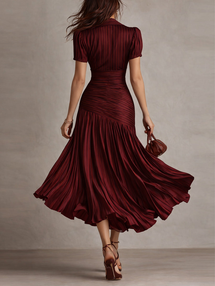 Agatha | Retro Striped Satin Midi Dress