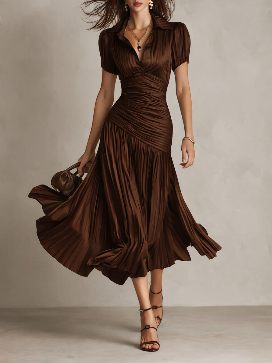 Agatha | Retro Striped Satin Midi Dress