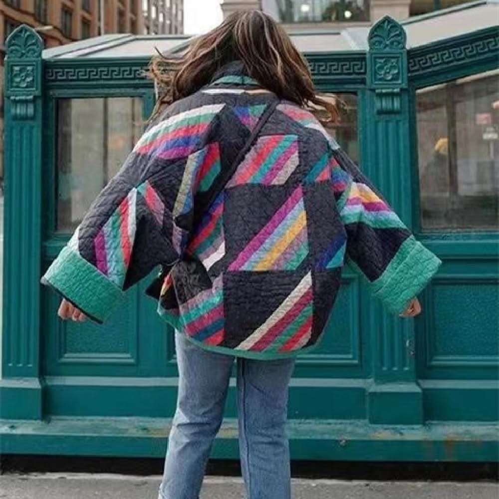 Aria | Retro Patchwork Oversized Open-Front Coat