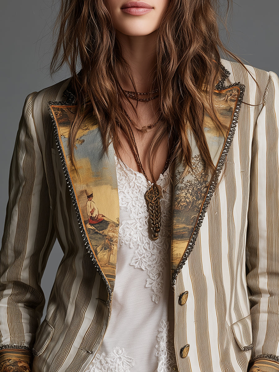 Clementine | Boho Striped Lapel Blazer