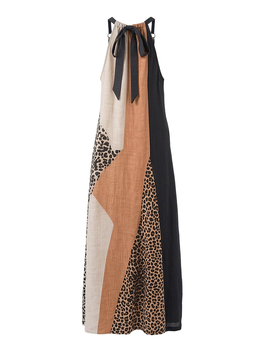 Elaine | Leopard Print Halter Maxi Dress with Side Slit