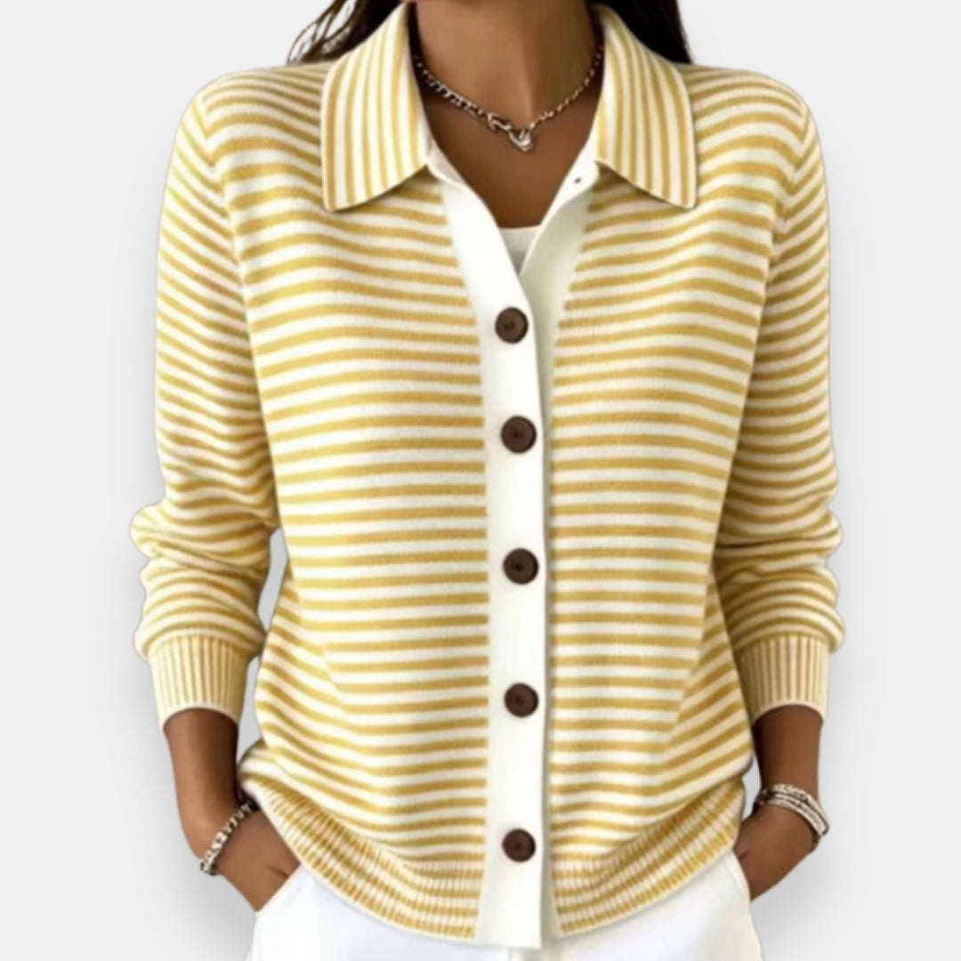 Delphine | Striped Button-Front Cardigan