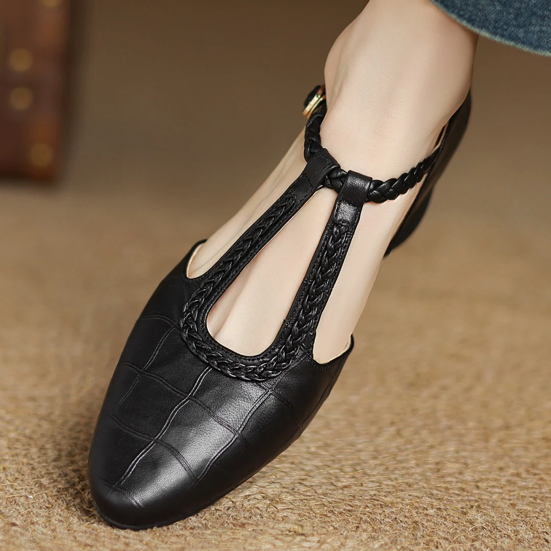 Margot | Women's Leather T-Strap Mary Jane Flats