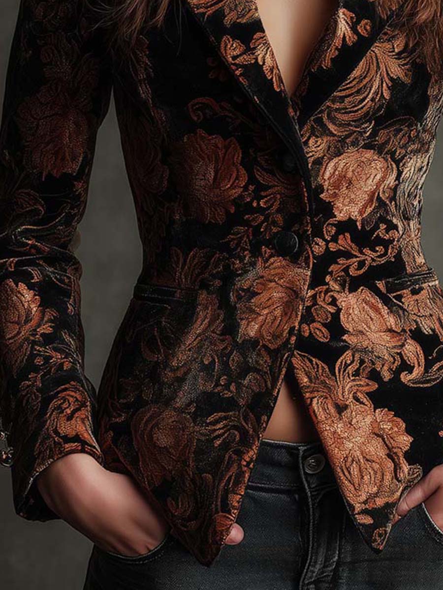 Arabella | Black and Bronze Floral Tailored Blazer