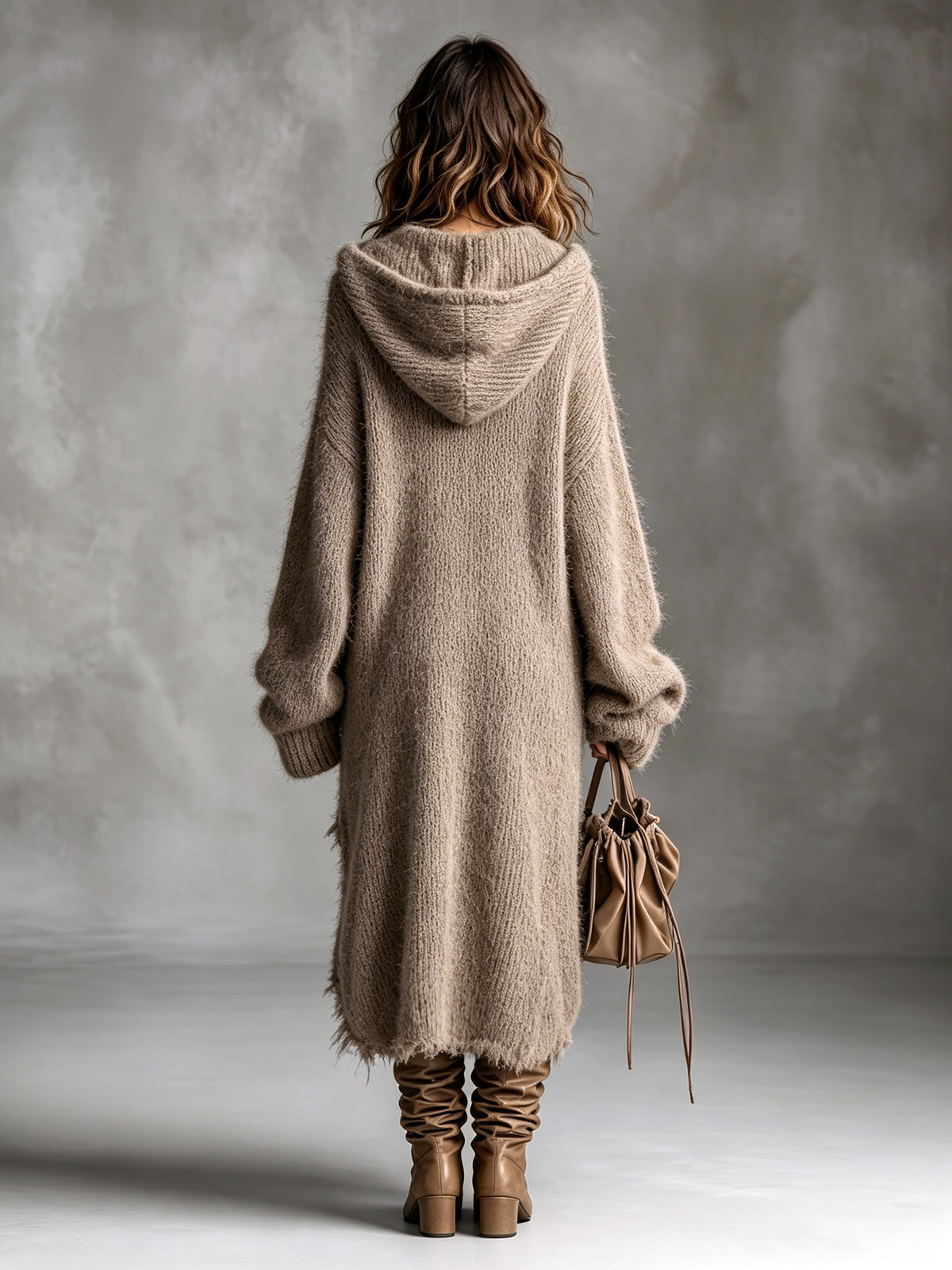 Everly | Fuzzy Knit Hooded Oversized Midi Dress