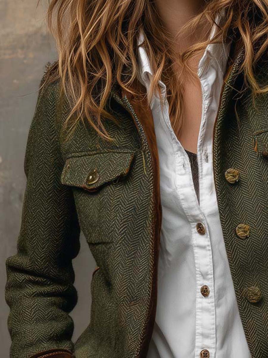 Rowena | Herringbone Contrast Trim Blazer