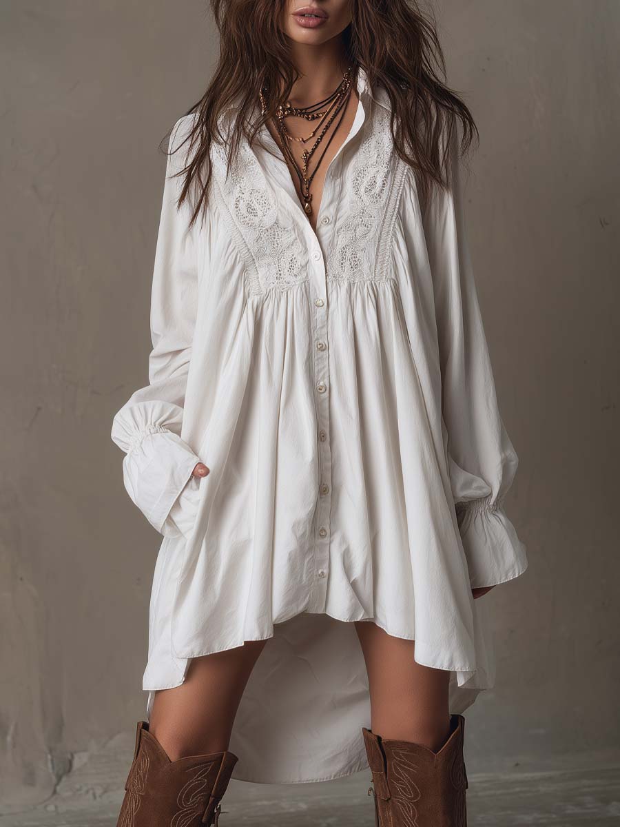 Lucia | Lace Detail Long-Sleeve Shirt Mini Dress