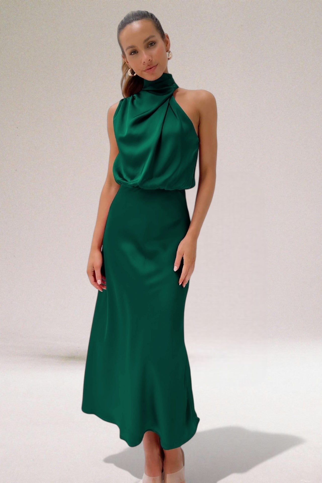 Isla | Draped High-Neck Evening Dress