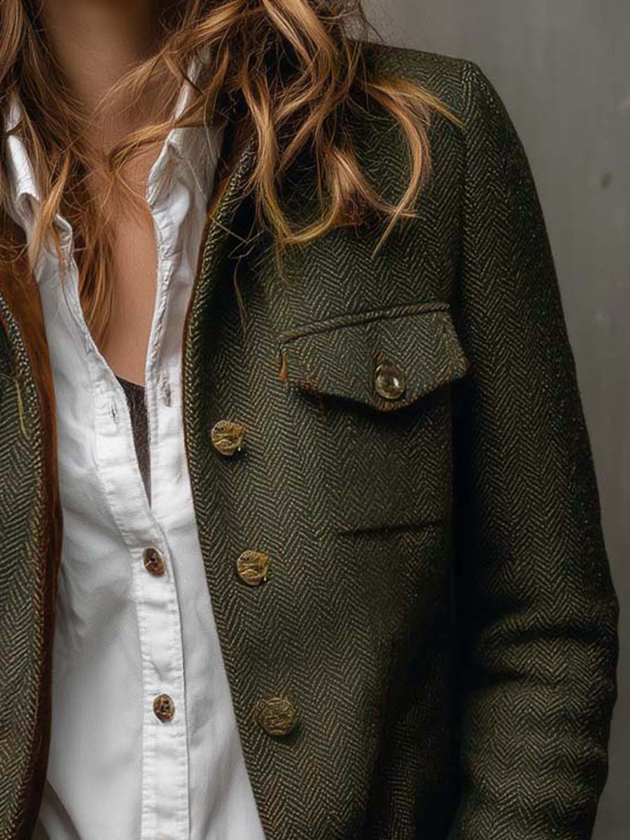 Rowena | Herringbone Contrast Trim Blazer