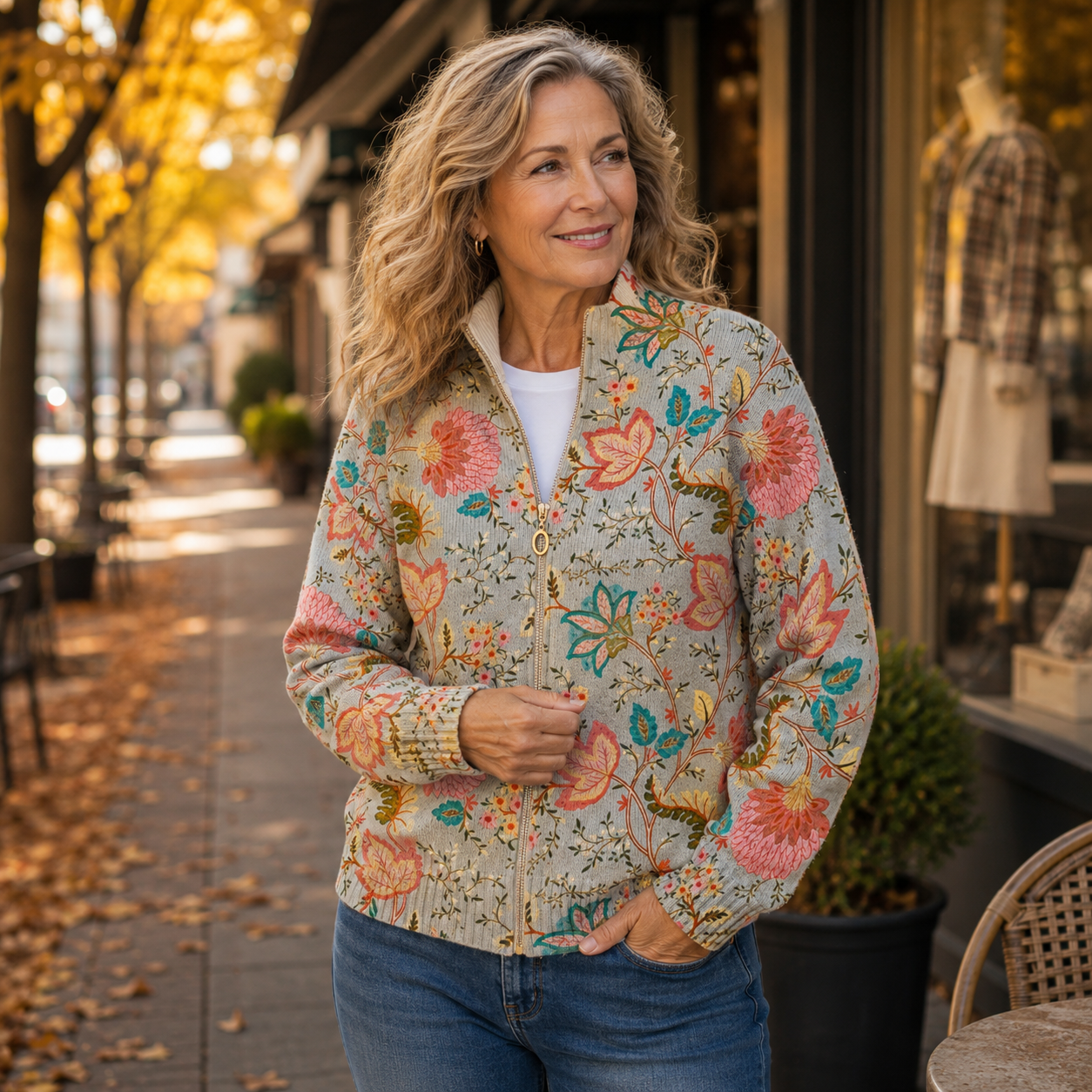 Xanthe | Vintage Floral Garden Print Zip Cardigan