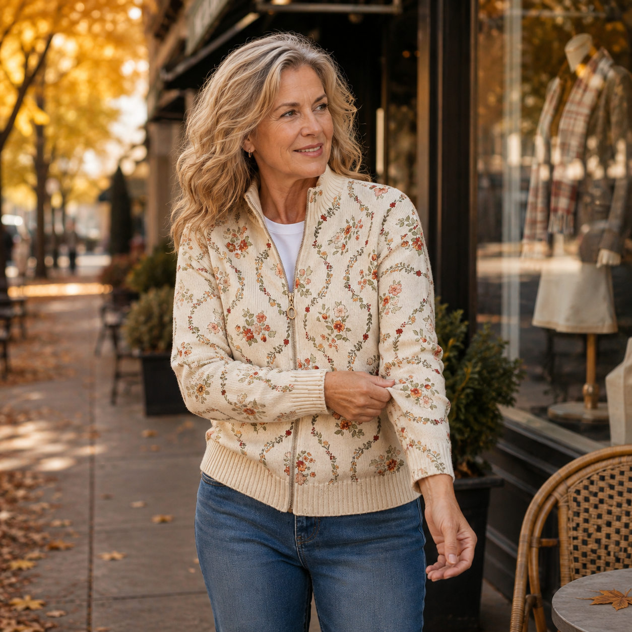 Persephone | Floral Vine Print Zip Cardigan