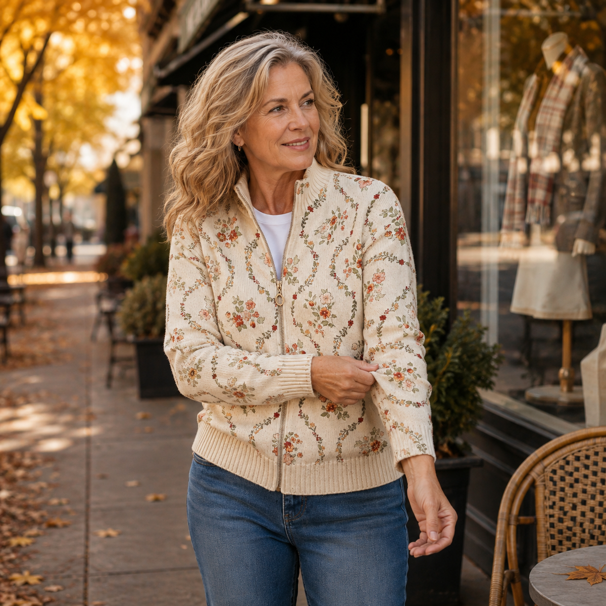 Persephone | Floral Vine Print Zip Cardigan