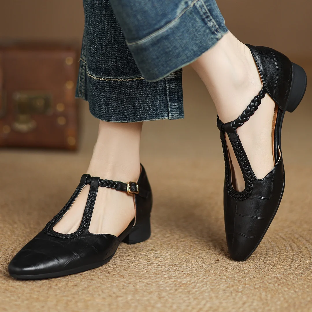 Margot | Women's Leather T-Strap Mary Jane Flats