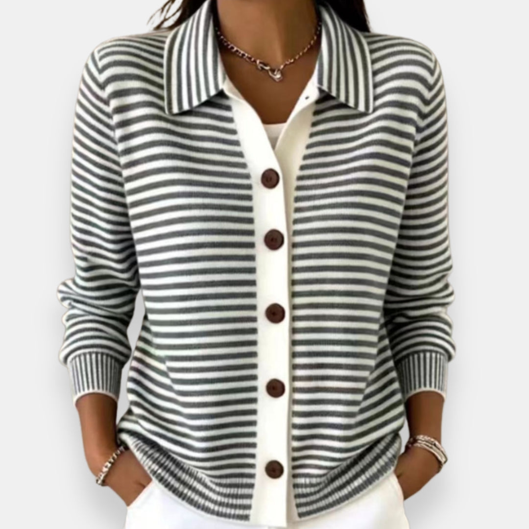 Delphine | Striped Button-Front Cardigan