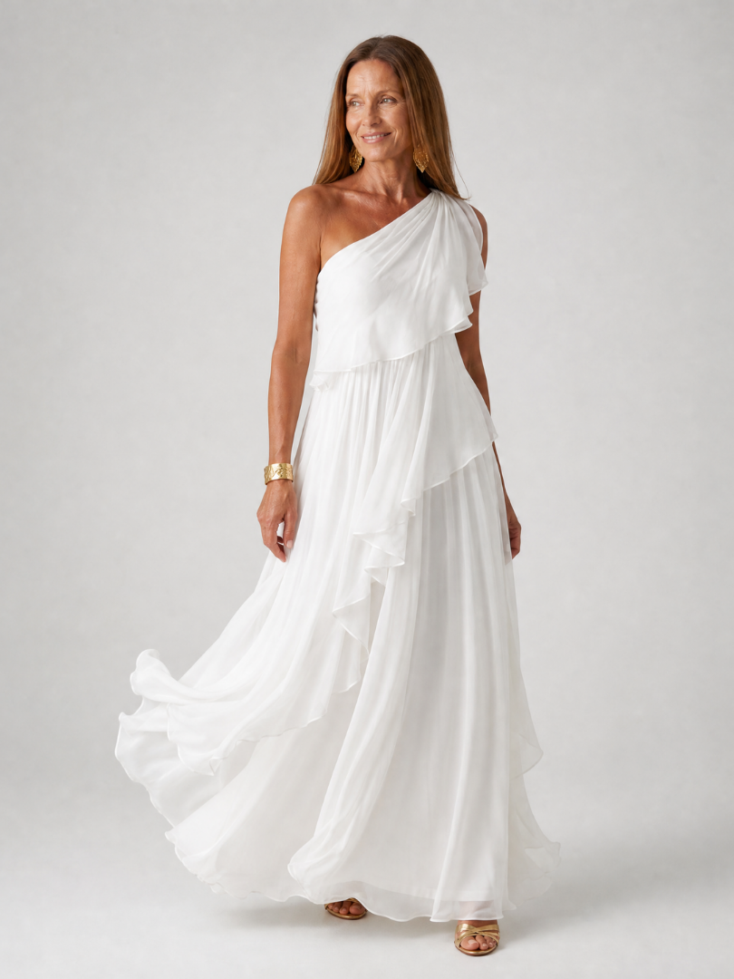 Evelina | One-Shoulder Chiffon Maxi Dress