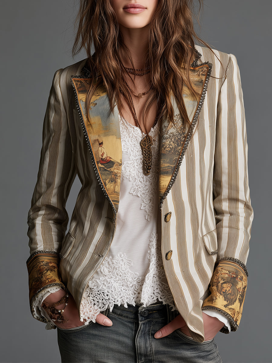 Clementine | Boho Striped Lapel Blazer