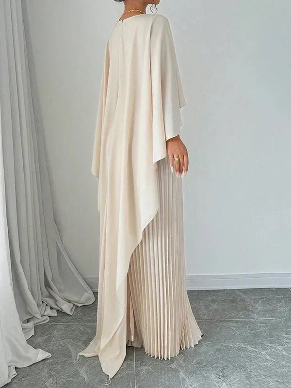 Maravelle | Elegant Pleated Cape Maxi Dress