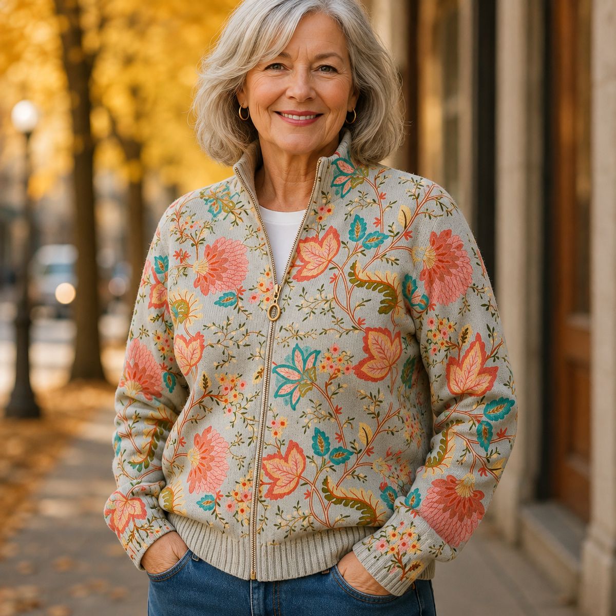 Xanthe | Vintage Floral Garden Print Zip Cardigan