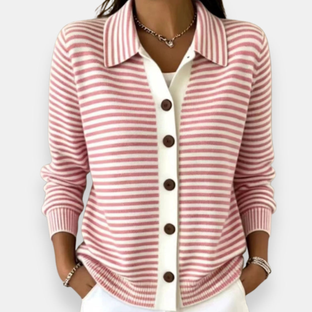 Delphine | Striped Button-Front Cardigan