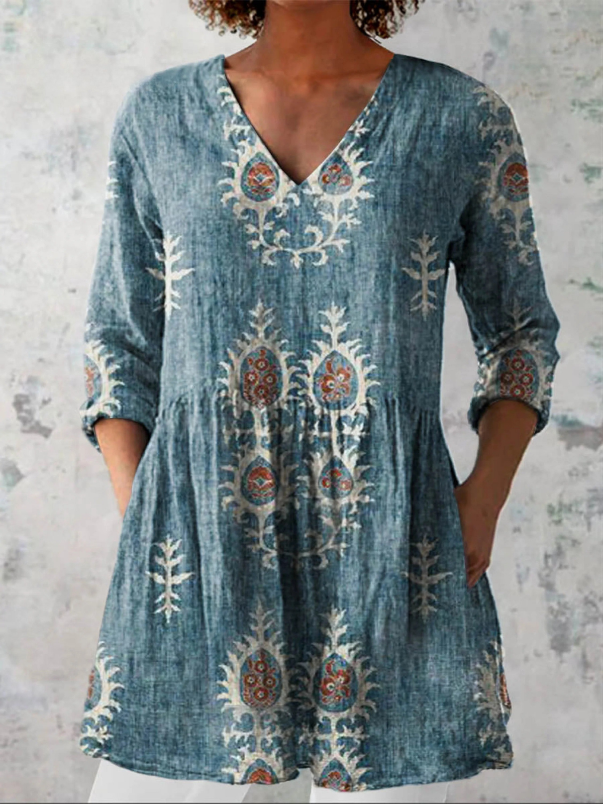 Denise | Long Blouse with V-Neck