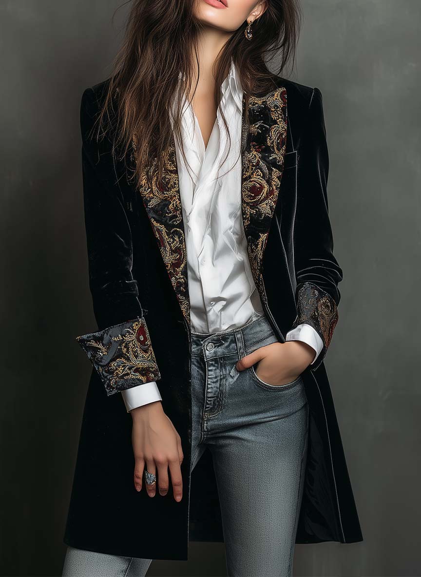 Verity | Black Baroque Lapel Single-Breasted Blazer