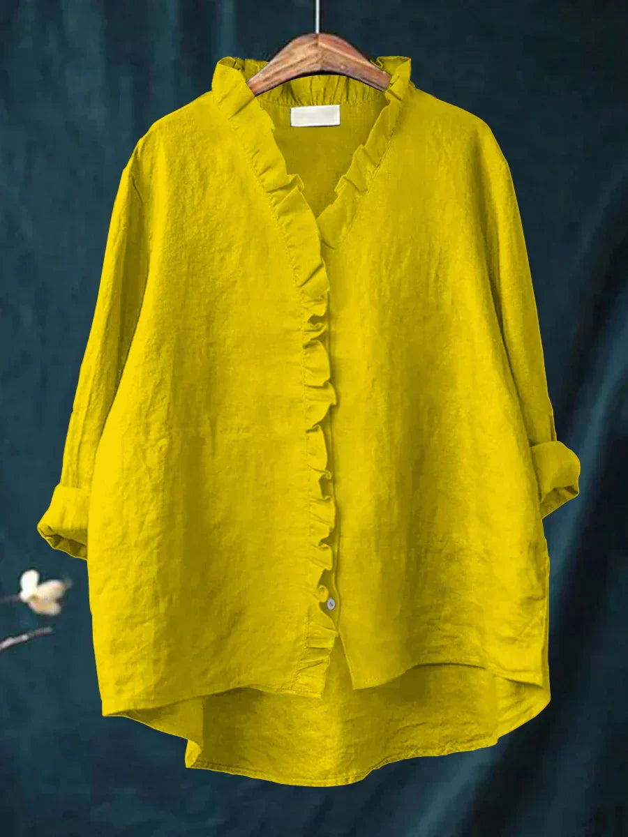 Lily | Cotton and Linen Ruffle Shirt