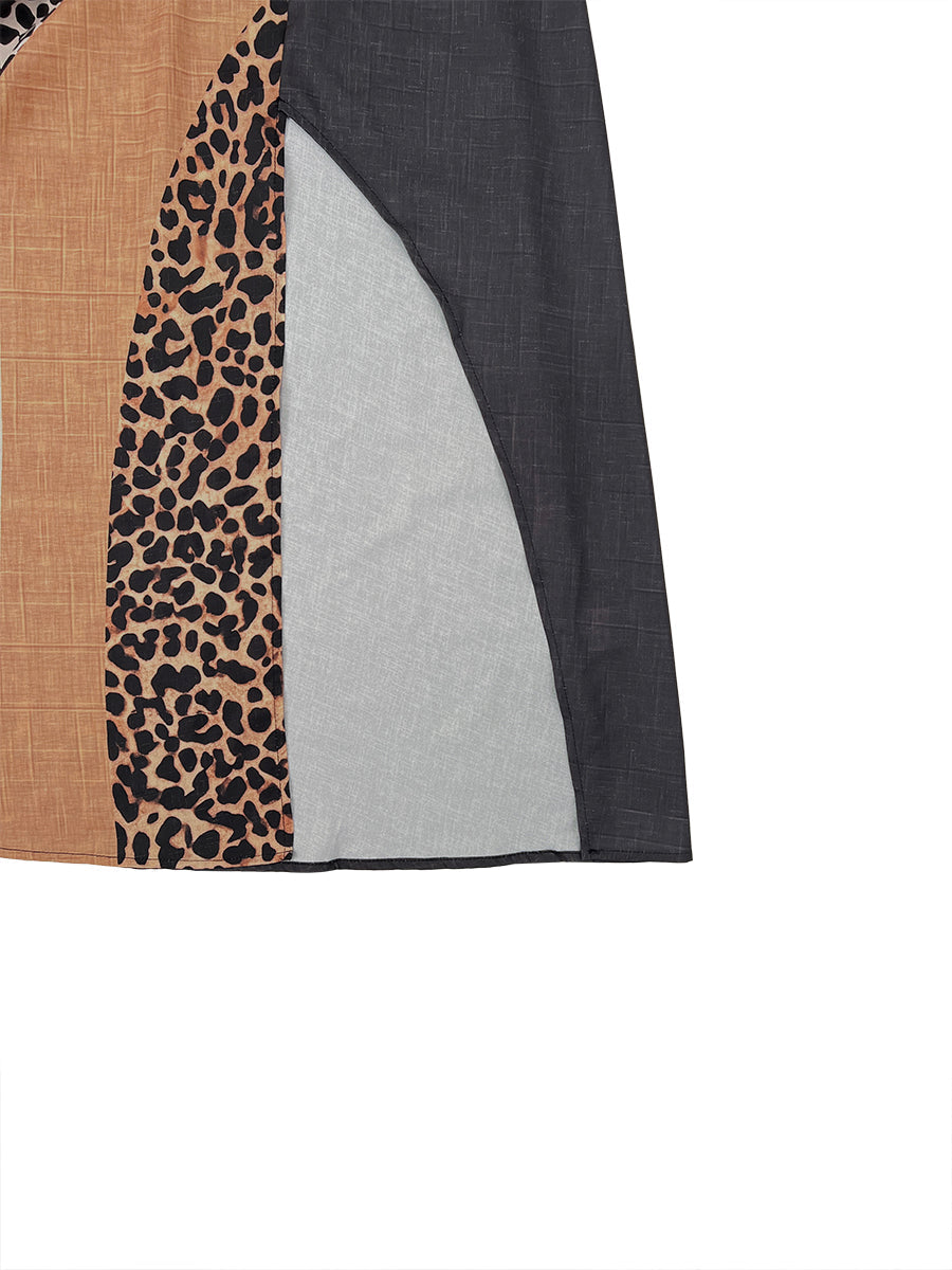 Elaine | Leopard Print Halter Maxi Dress with Side Slit