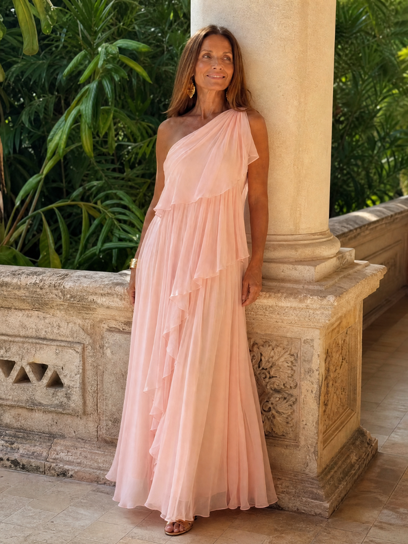 Elisa | One-Shoulder Chiffon Maxi Dress