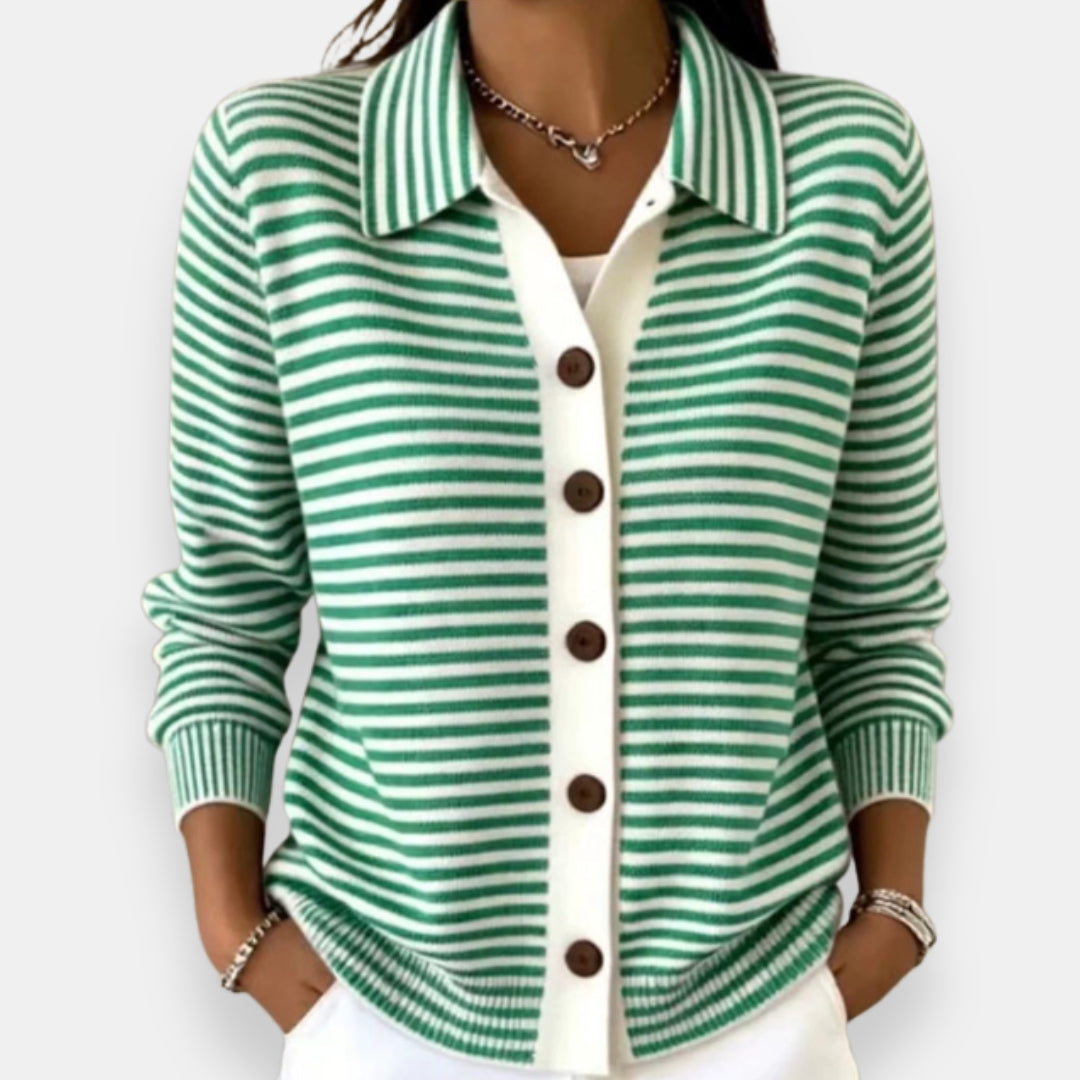 Delphine | Striped Button-Front Cardigan