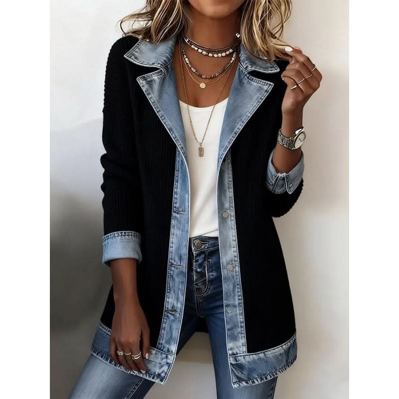 Adeline | Casual Denim Trim Contrast-Panel Jacket
