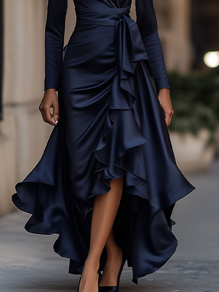Giselle | Draped Wrap Maxi Dress with Ruffle Detail