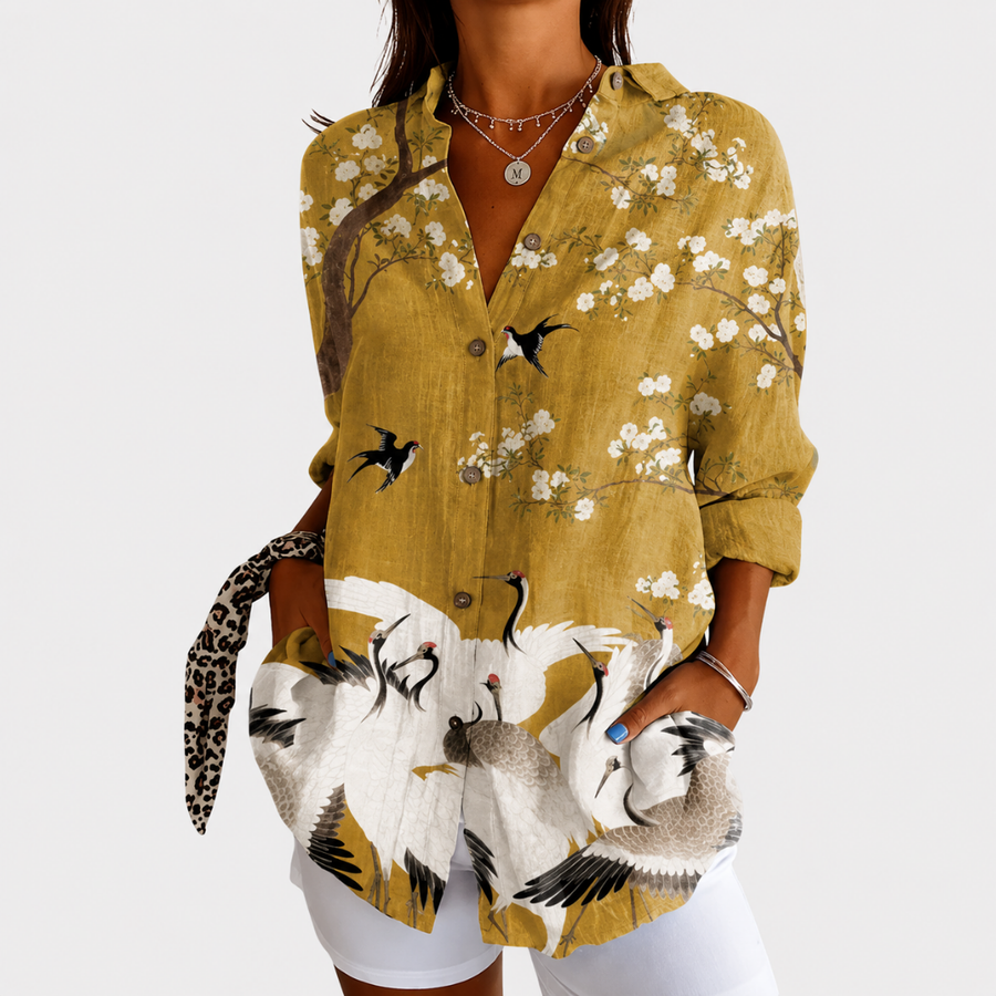 Ochre Blossom Crane Blouse