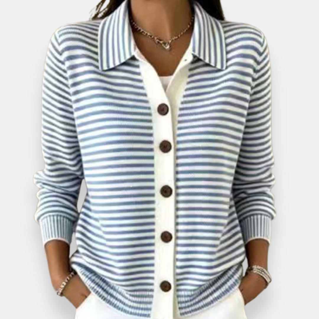 Delphine | Striped Button-Front Cardigan