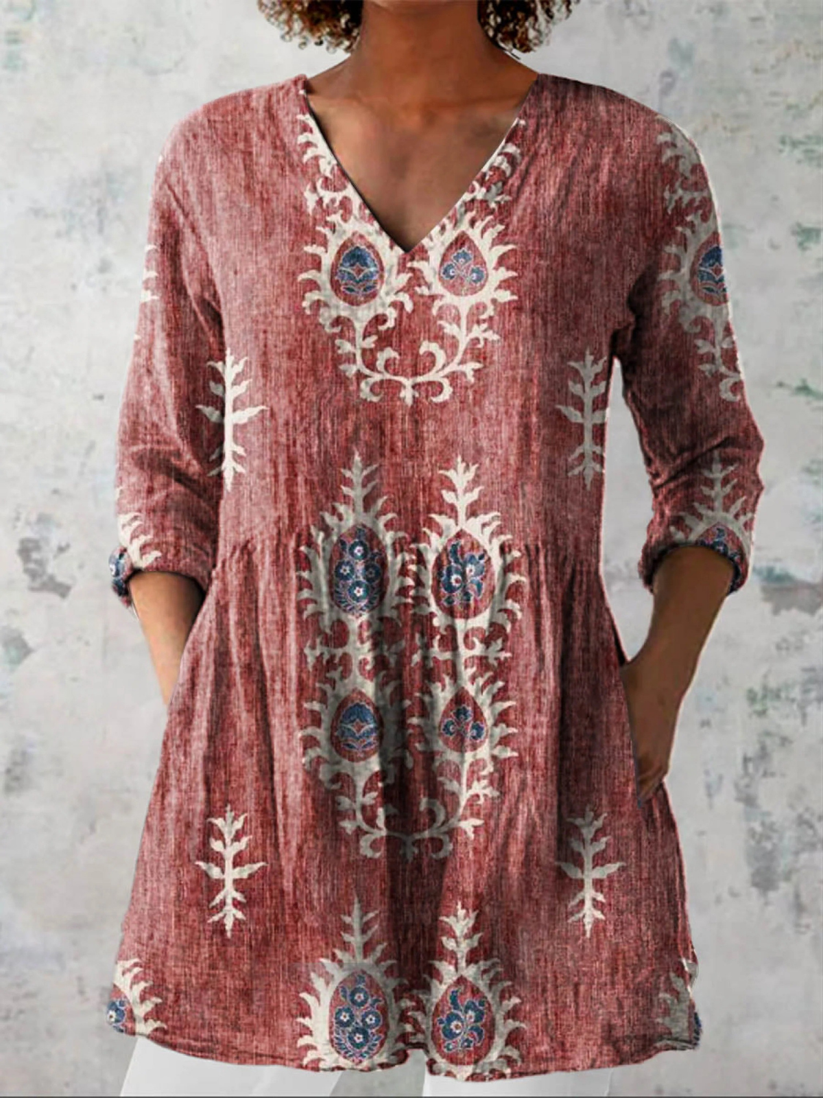 Denise | Long Blouse with V-Neck