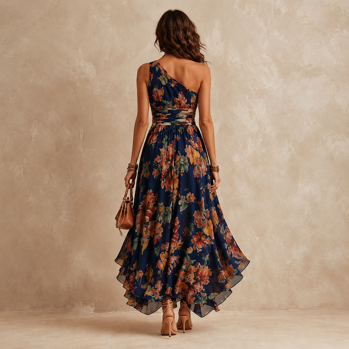 Celeste | One-Shoulder Floral Chiffon Maxi Dress