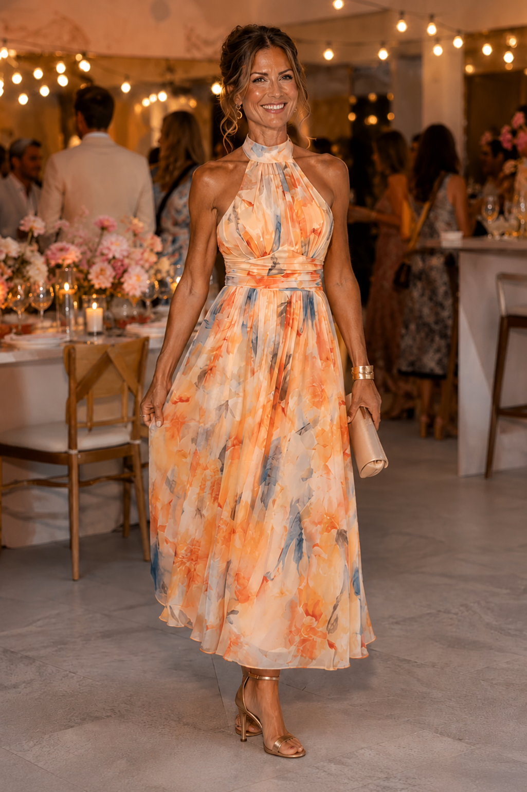 Aurora | Halter Neck Maxi Dress with Watercolour Print